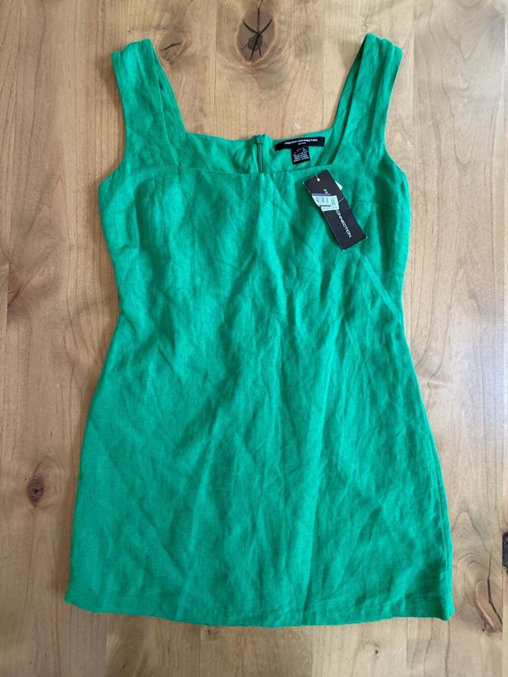 French Connection Birdie Linen Square Neck Dress Size 6 Green